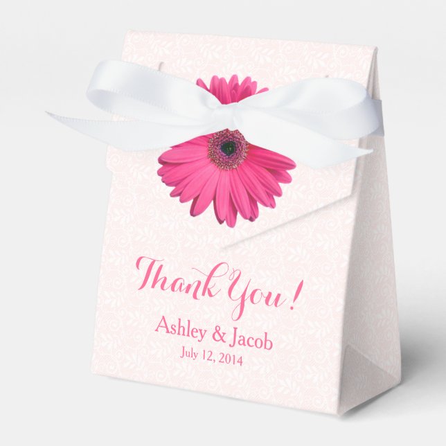Pink Gerbera Daisy White Lace Wedding Vielen Dank Geschenkschachtel (Vorderseite)