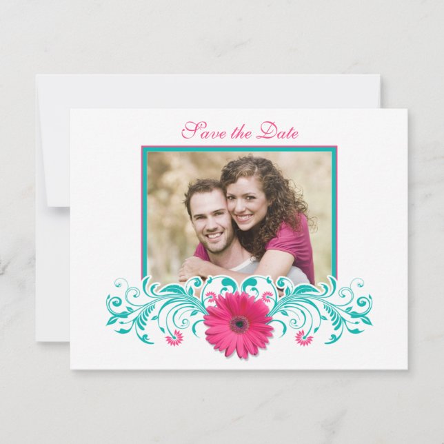 Pink Gerbera Floral Save the Date Card (Vorderseite)