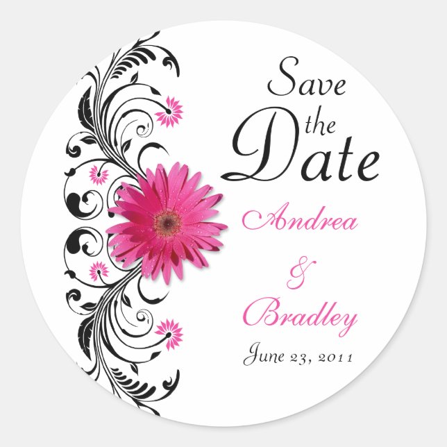 Pink Gerbera Floral Wedding Save the Date Sticker (Vorderseite)