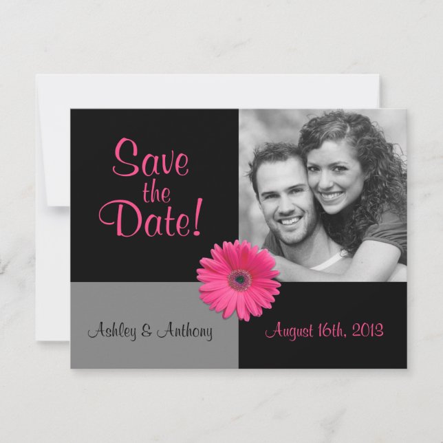 Pink Gerbera Foto Wedding Save the Date (Vorderseite)