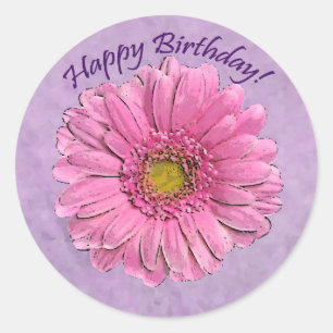 Pink Gerbera Happy Anniversaire autocollant