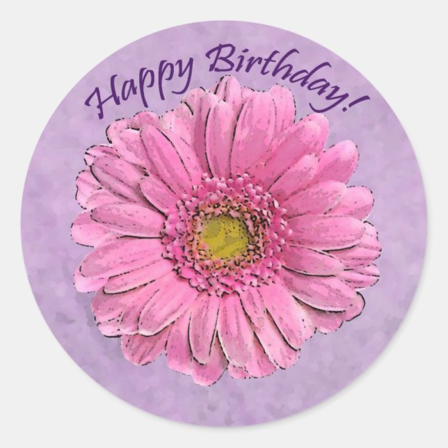 Pink Gerbera Happy Birthday Aufkleber (Vorderseite)