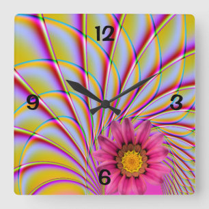 Pink Gerbera Wallclock Quadratische Wanduhr