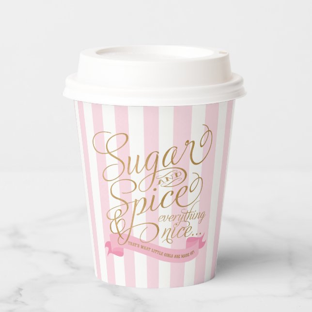 Pink gestreifter Zucker und Spice Baby Girl Babydu Pappbecher (Vorderseite)