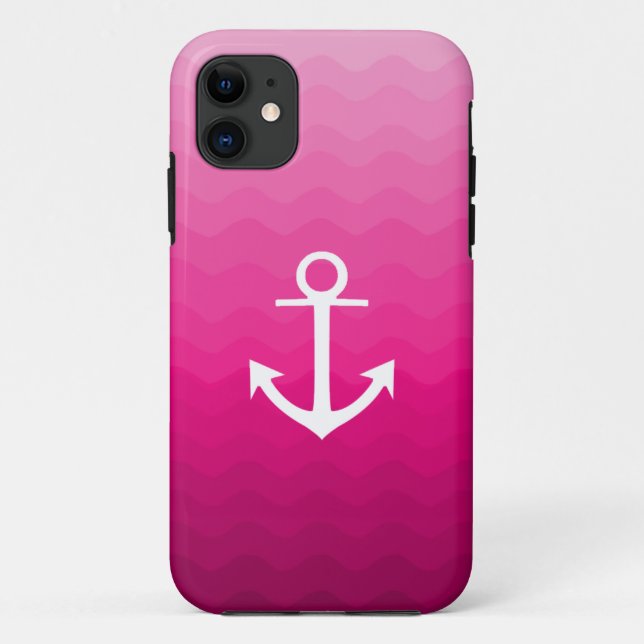 Pink-gewellter Anker-Seemuster-Entwurf Case-Mate iPhone Hülle (Rückseite)