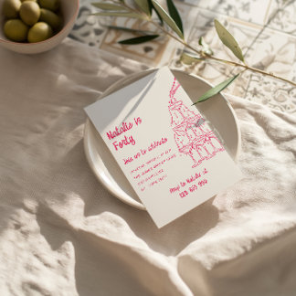 Pink Gezeichnet Champagner Tower 45. Geburtstag Einladung