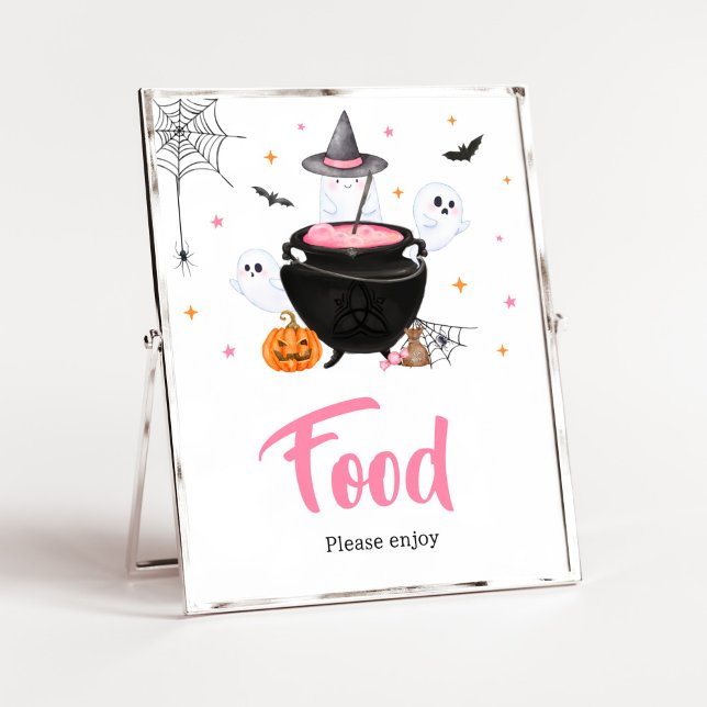 Pink Ghost Halloween Baby ist Brauen. Poster (Baby is Brewing Baby Shower Food Sign)