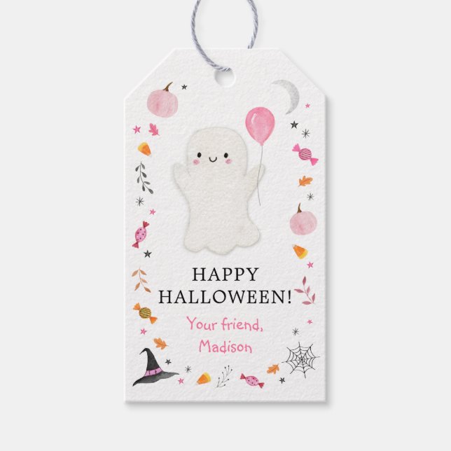 Pink Ghost Halloween-Leckerei Geschenkanhänger (Vorderseite)