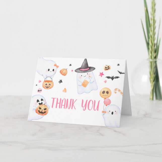 Pink Ghost Halloween Little Boo Baby Dusche Dankeskarte (Vorderseite)