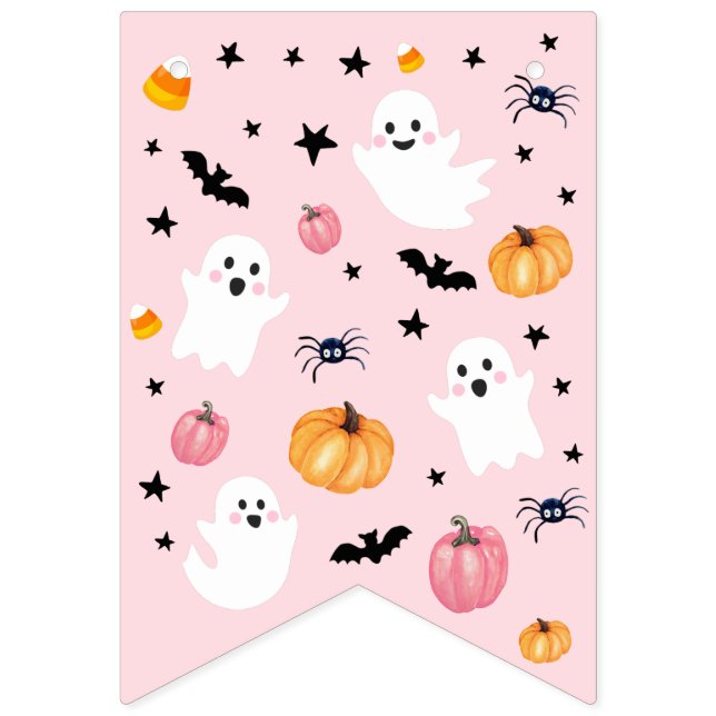 Pink Ghost Halloween Spooky One Happy Birthday Wimpelkette (Erste Fahne)