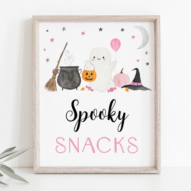 Pink Ghost Halloween Spooky Snacks Sign Poster (Von Creator hochgeladen)