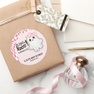 Pink Ghost Little Boo ist bald fällig Baby Shower Runder Aufkleber
