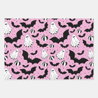 Pink ghosts, bats and pumpkins geschenkpapier set