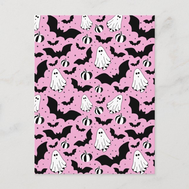Pink ghosts, bats and pumpkins postkarte (Vorderseite)