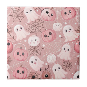 Pink Ghosts & Pumpkins Whimsisches Halloween Fliese