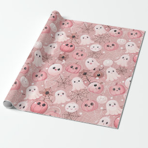 Pink Ghosts & Pumpkins Whimsisches Halloween Geschenkpapier