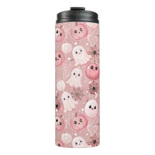 Pink Ghosts & Pumpkins Whimsisches Halloween Thermosbecher