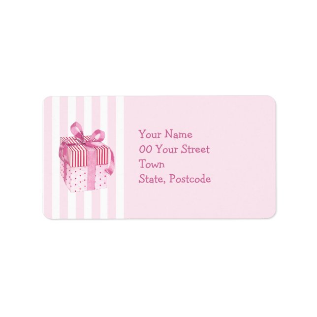 Pink Gift Streifen Adressenaufschrift Adressaufkleber (Vorne)