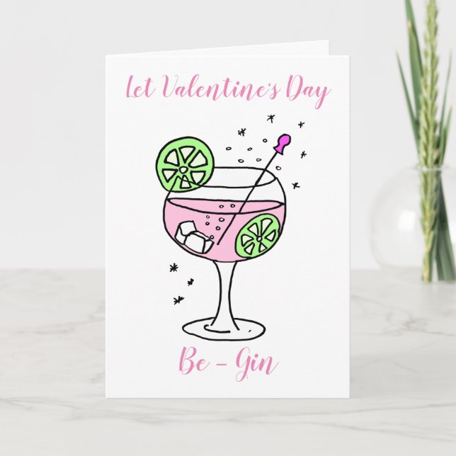 Pink Gin Happy Valentine's Day Card Karte (Vorderseite)