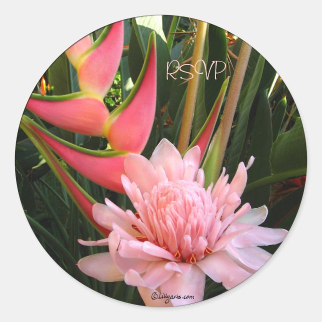 Pink Ginger Heliconia Wedding Umschlag Aufklebers Runder Aufkleber (Vorderseite)