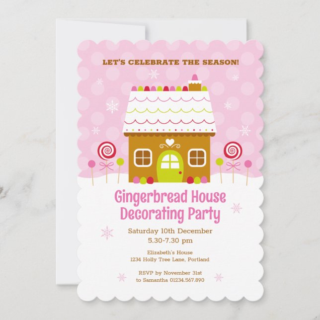 Pink Gingerbread Haus Dekorieren Party Einladung (Vorderseite)