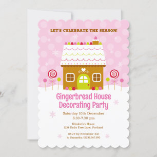 Pink Gingerbread Haus Dekorieren Party Einladung