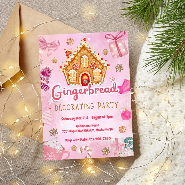 Pink Gingerbread Haus Dekorieren Party Einladung (Von Creator hochgeladen)