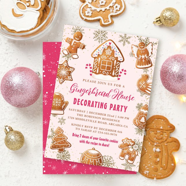 Pink Gingerbread Haus Dekorieren Party Weihnachten Einladung (Von Creator hochgeladen)