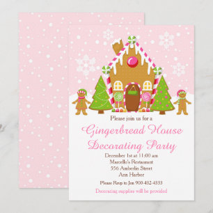 Pink Gingerbread Haus Dekorieren Weihnachtsfest Pa Einladung