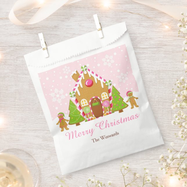 Pink Gingerbread Haus Dekorieren Weihnachtsfest Pa Geschenktütchen (Ausgeschnitten)