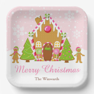 Pink Gingerbread Haus Dekorieren Weihnachtsfest Pa Pappteller