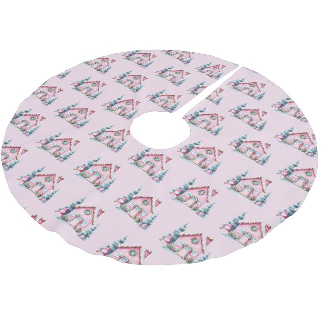 Pink Gingerbread Hausdekoration Polyester Weihnachtsbaumdecke (Schrägansicht)