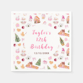Pink Gingerbread House Birthday Party Serviette