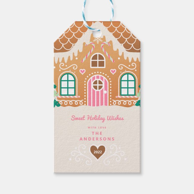 Pink Gingerbread House Dekoratives Party Geschenkanhänger (Vorderseite)