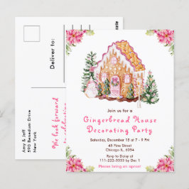 Pink Gingerbread House Dekoratives Party Postkarte