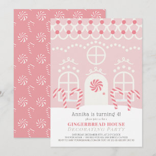Pink Gingerbread House Dekorieren Geburtstagsparty Einladung