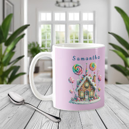 Pink Gingerbread House Kids Name Mug