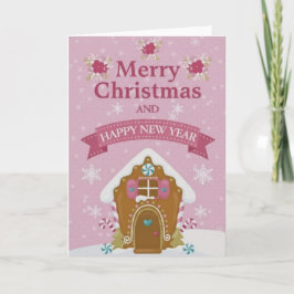 Pink Gingerbread House Merry Christmas Card Karte