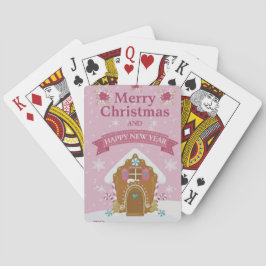 Pink Gingerbread House Merry Christmas Card Spielkarten