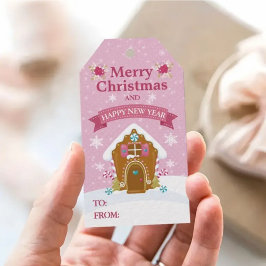 Pink Gingerbread House Merry Christmas Gift Tag Geschenkanhänger