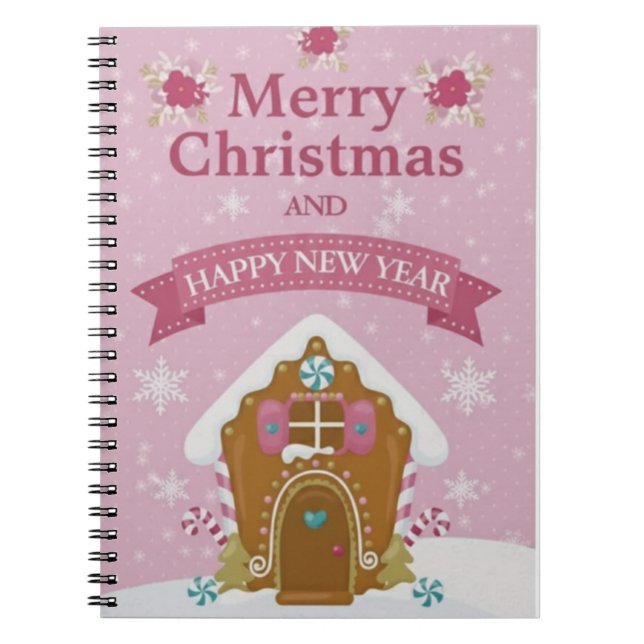 Pink Gingerbread House Merry Christmas Notebook Notizblock (Vorderseite)