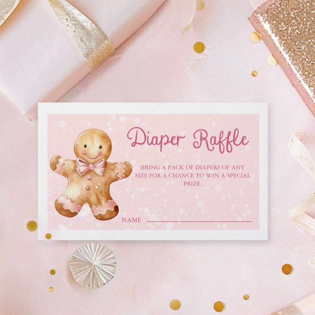 Pink Gingerbread Man Baby Dusche Windel Raffel Begleitkarte (Pink Christmas Gingerbread man Diaper Raffle Ticket)