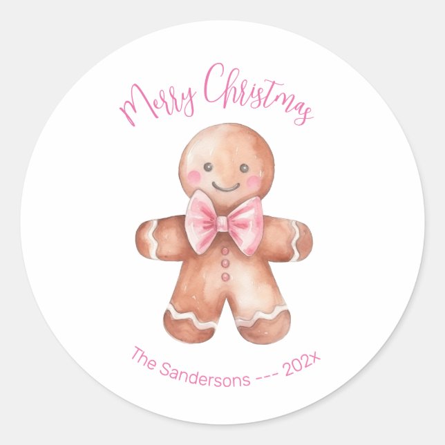 Pink Gingerbread Man Christmas  Runder Aufkleber (Vorderseite)