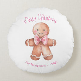 Pink Gingerbread Man Christmas Rundes Kissen