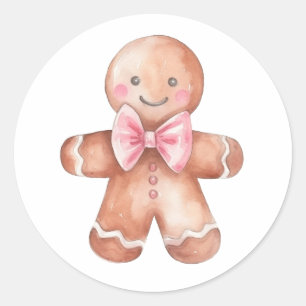 Pink Gingerbrei Mann Weihnachtsaufkleber Runder Aufkleber