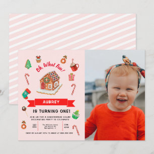 Pink Gingerbrett Haus Weihnachten Erster Geburtsta Einladung