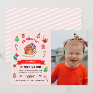 Pink Gingerbrett Haus Weihnachten Erster Geburtsta Einladung