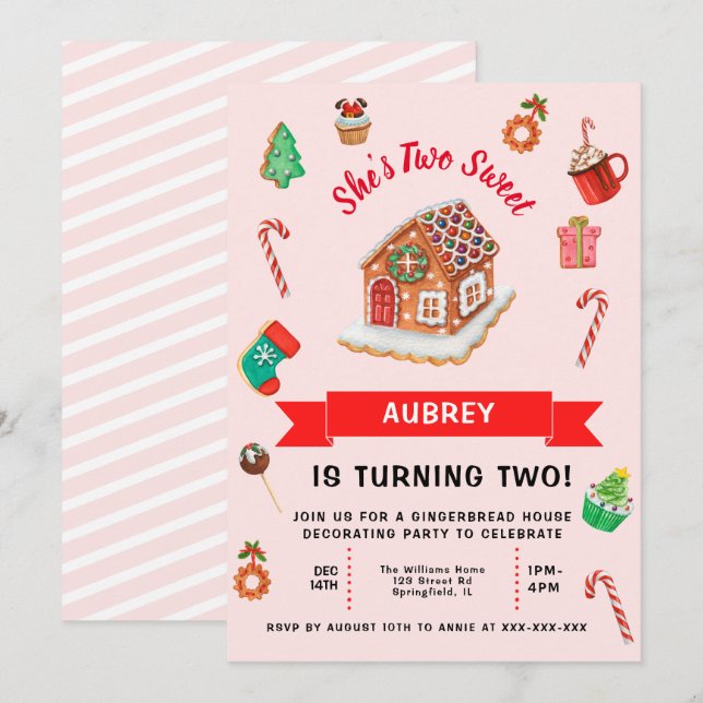 Pink Gingerbrett Weihnachten Einladung (Vorne/Hinten)