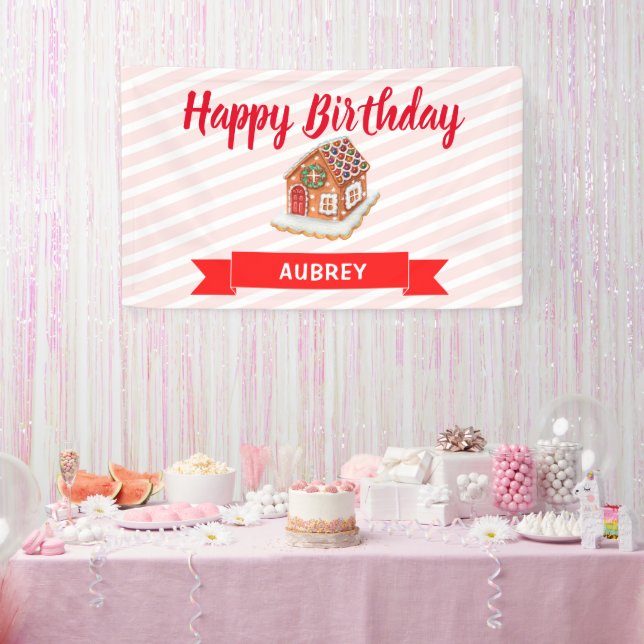 Pink Gingerbrett Weihnachten Erster Geburtstag Banner (Party)