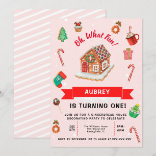 Pink Gingerbrett Weihnachten Erster Geburtstag Einladung